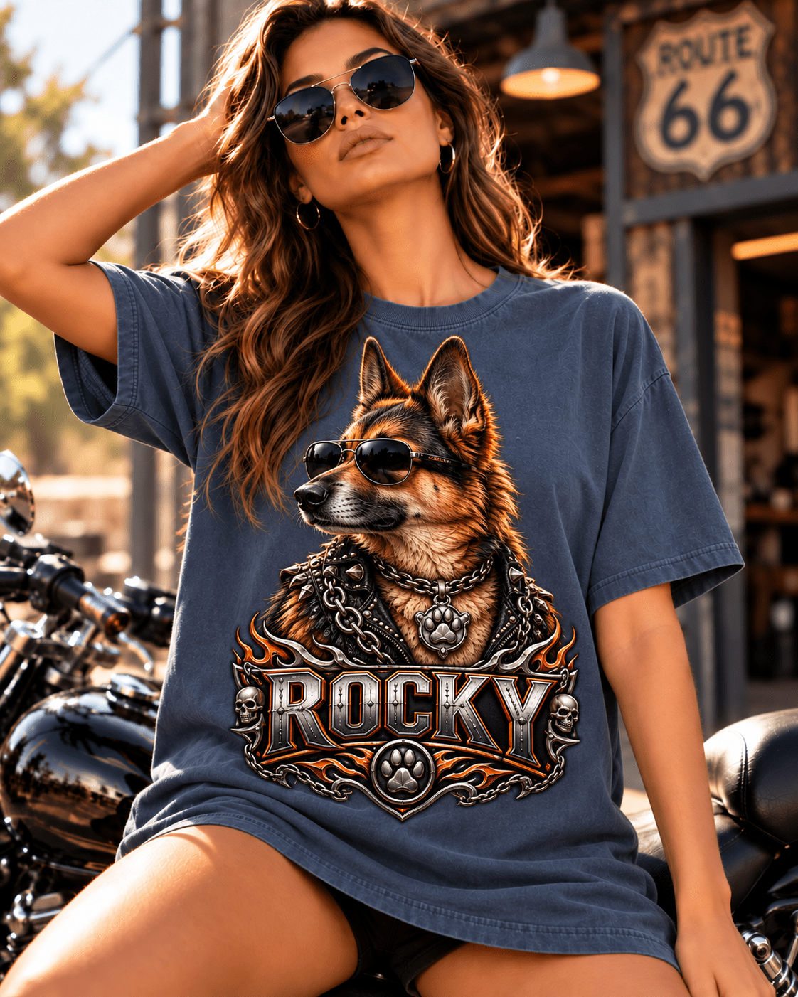 Custom Biker Dog T-Shirt – Personalized Pet Portrait & Name - PAWSSION CLUB