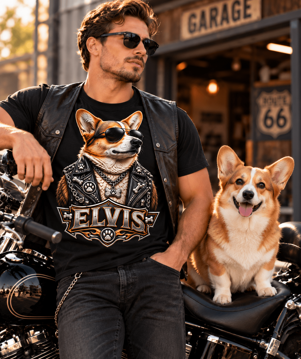 Custom Biker Dog T-Shirt – Personalized Pet Portrait & Name - PAWSSION CLUB