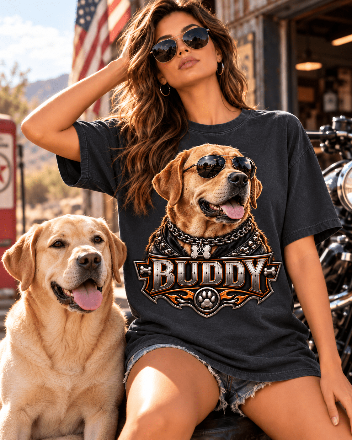 Custom Biker Dog T-Shirt – Personalized Pet Portrait & Name - PAWSSION CLUB