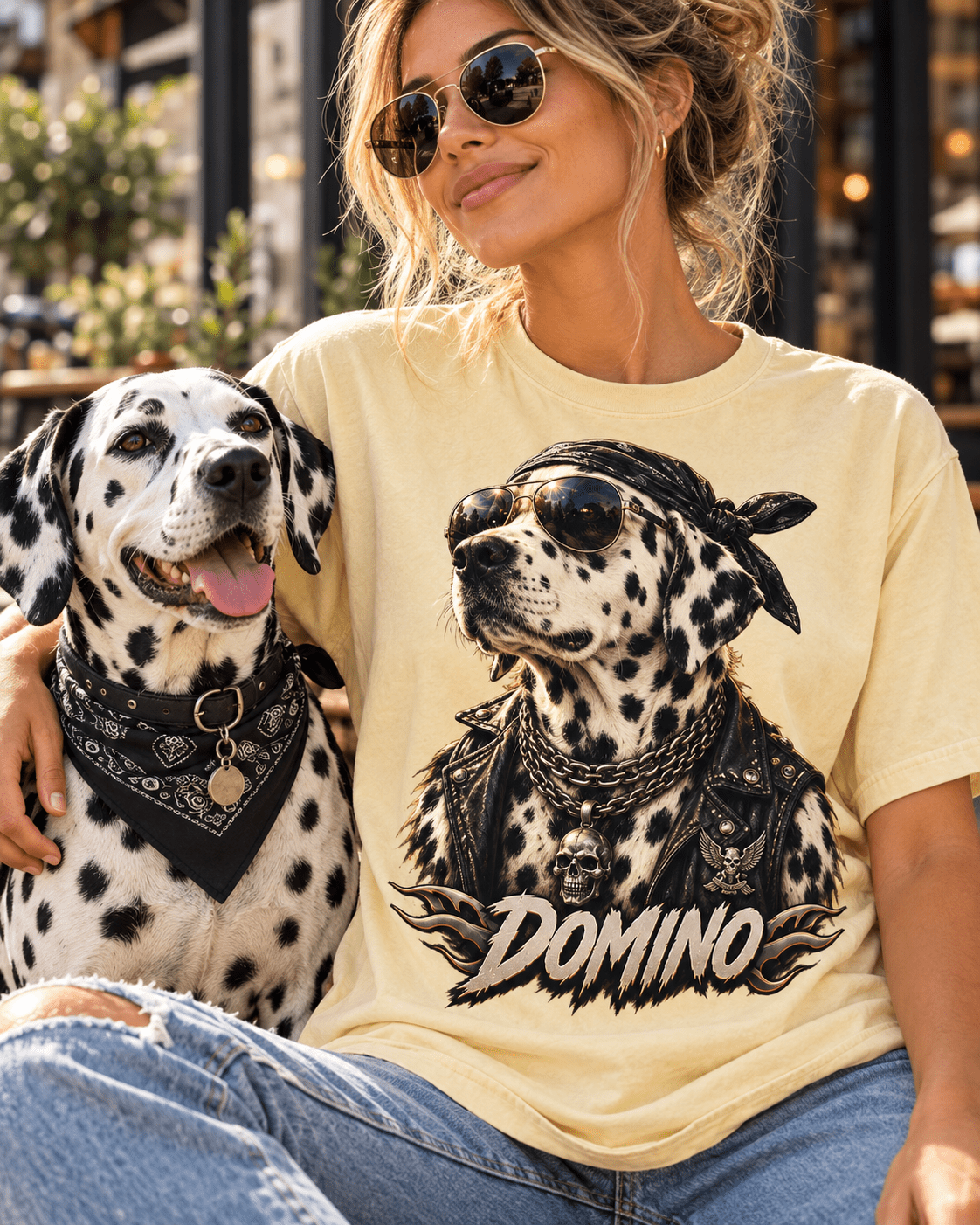 Custom Biker Portrait Dog T-Shirt – Personalized Pet Photo & Name - PAWSSION CLUB