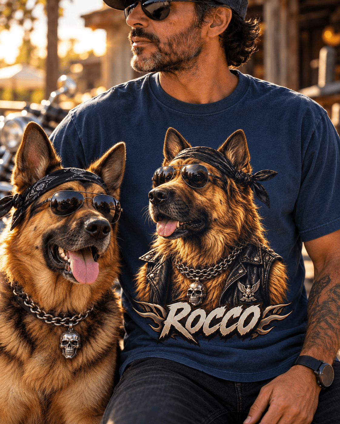 Custom Biker Portrait Dog T-Shirt – Personalized Pet Photo & Name - PAWSSION CLUB