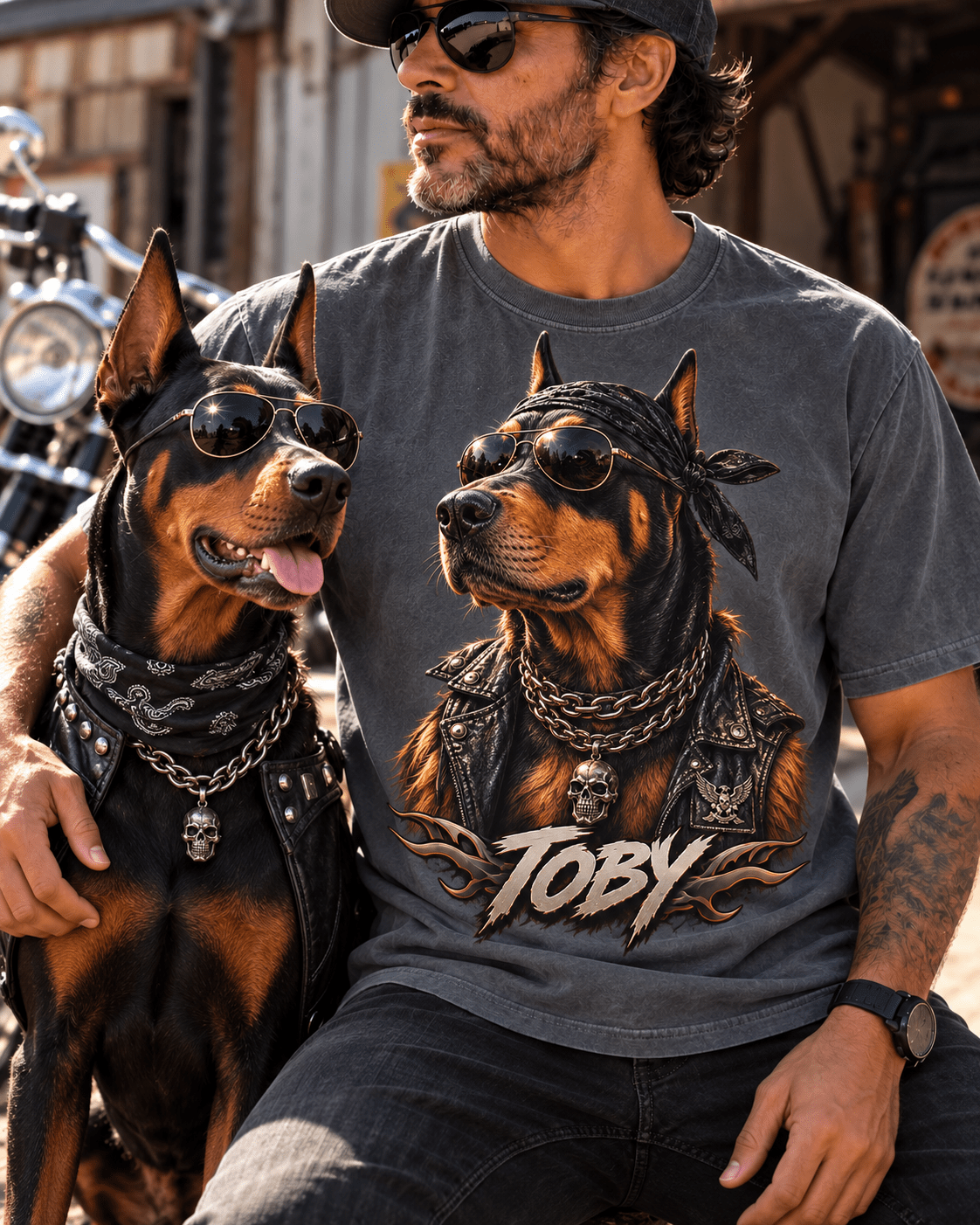 Custom Biker Portrait Dog T-Shirt – Personalized Pet Photo & Name - PAWSSION CLUB