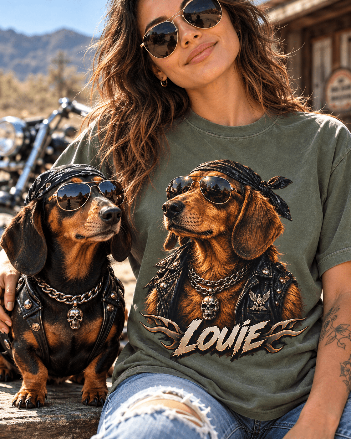 Custom Biker Portrait Dog T-Shirt – Personalized Pet Photo & Name - PAWSSION CLUB