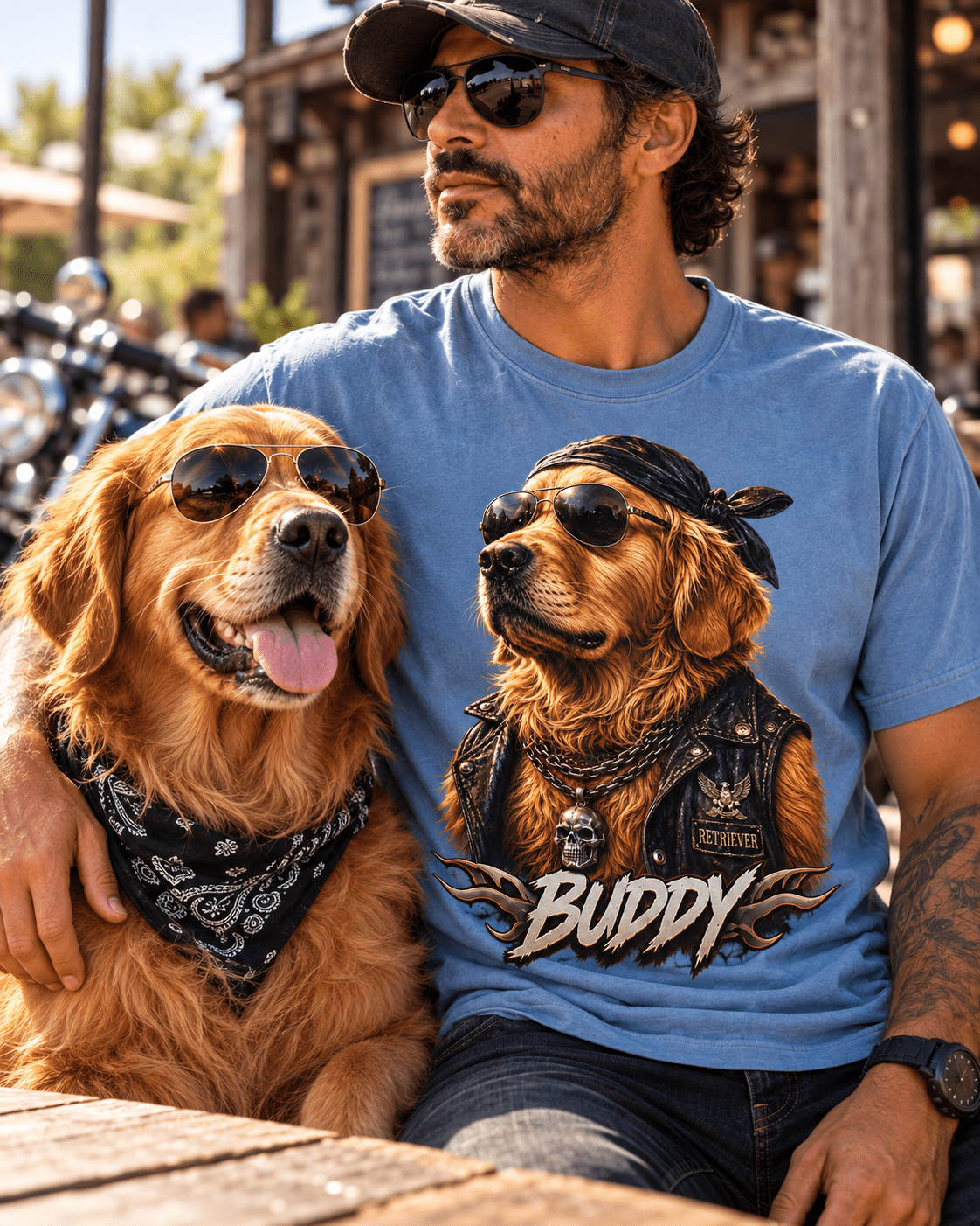 Custom Biker Portrait Dog T-Shirt – Personalized Pet Photo & Name - PAWSSION CLUB