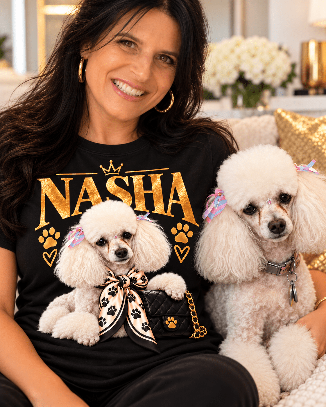 Custom Glam Dog T-Shirt – Personalized Pet Portrait & Name - PAWSSION CLUB