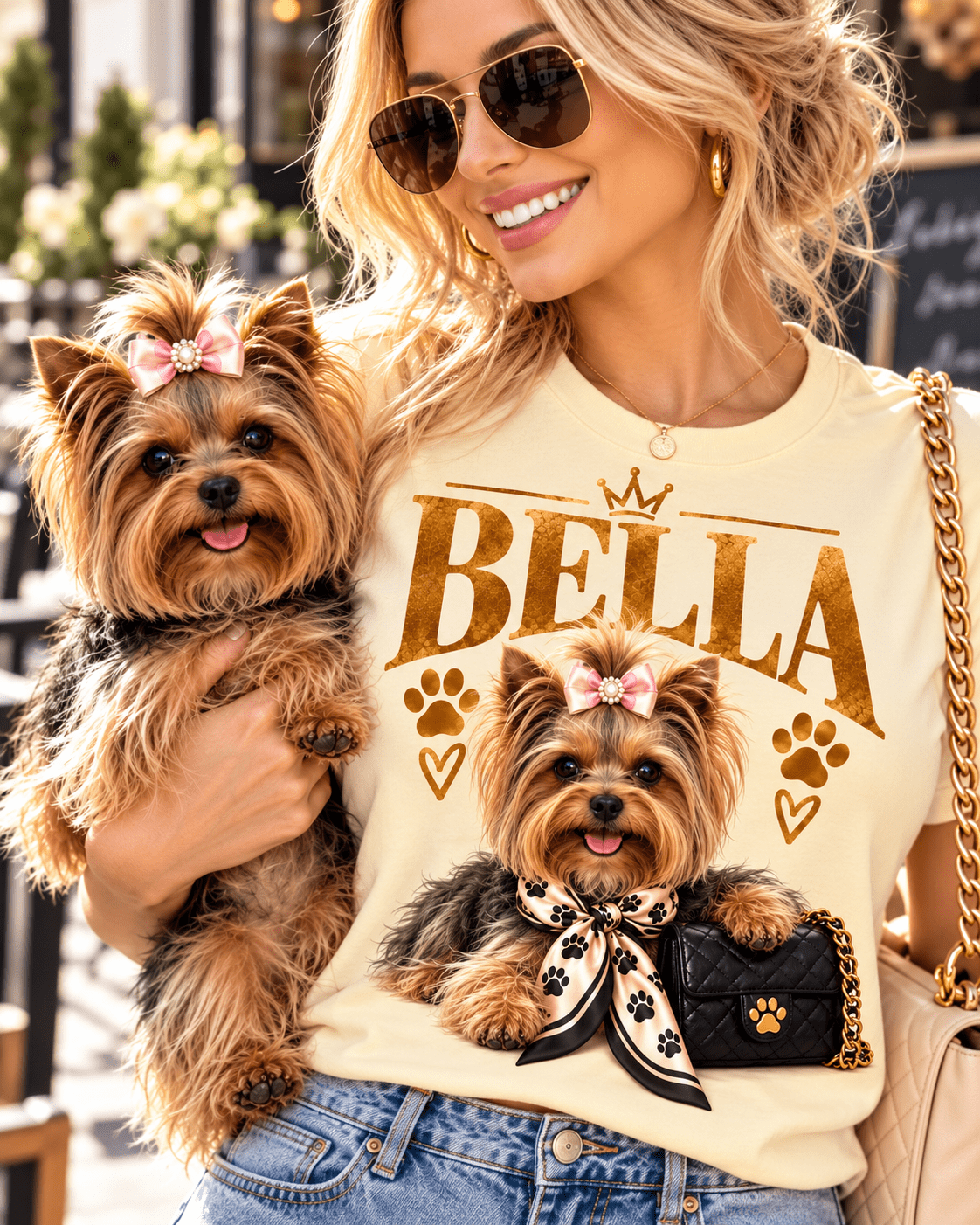 Custom Glam Dog T-Shirt – Personalized Pet Portrait & Name - PAWSSION CLUB