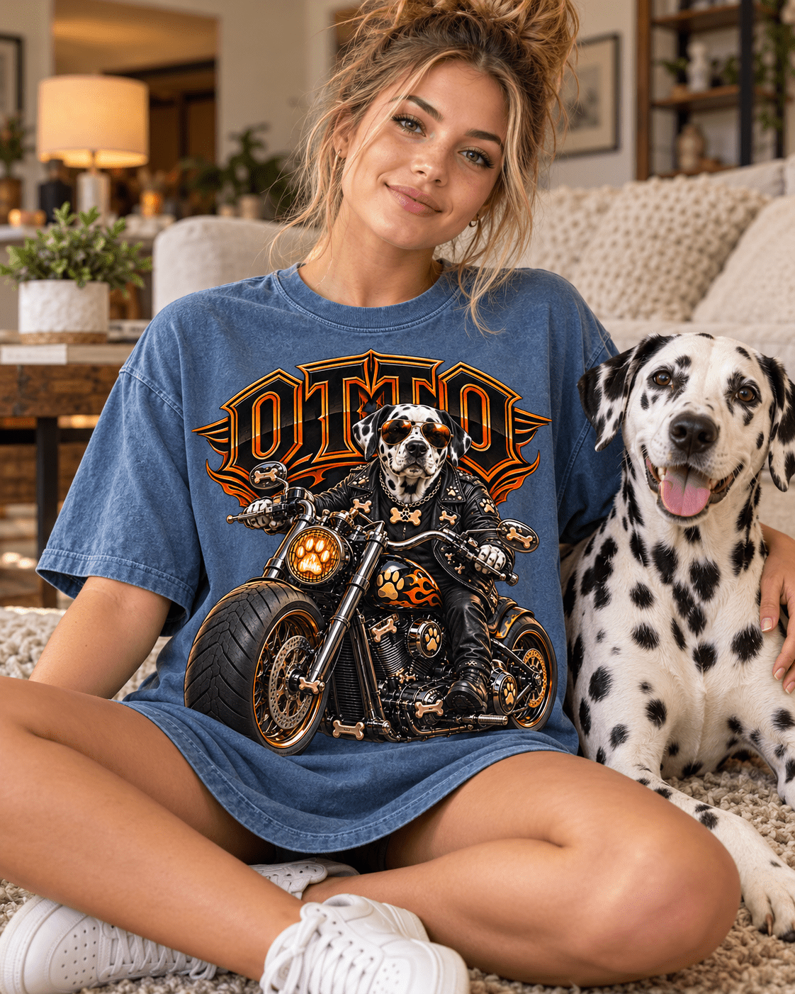 Custom Motorcycle Dog T-Shirt – Personalized Pet Portrait & Name - PAWSSION CLUB