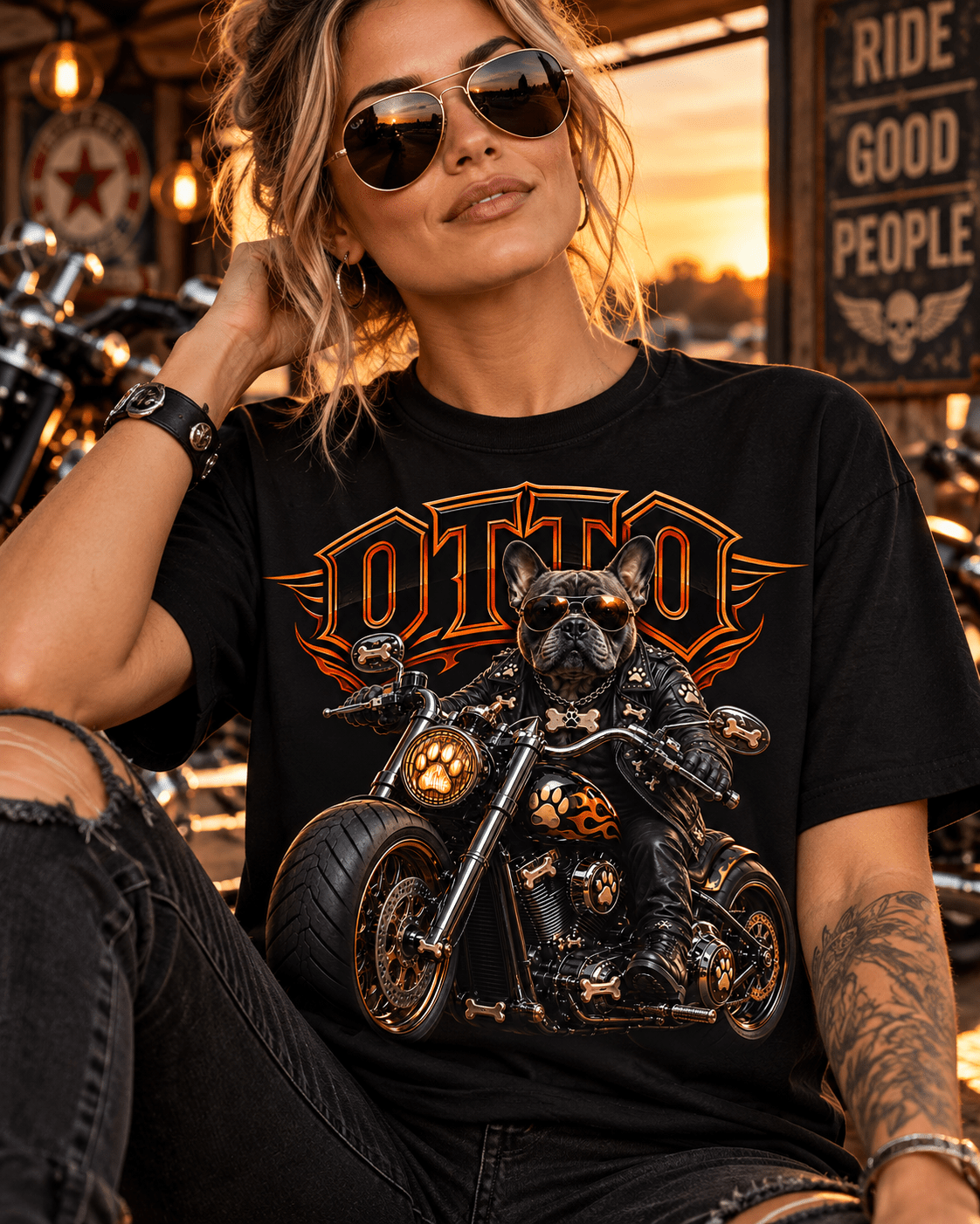 Custom Motorcycle Dog T-Shirt – Personalized Pet Portrait & Name - PAWSSION CLUB