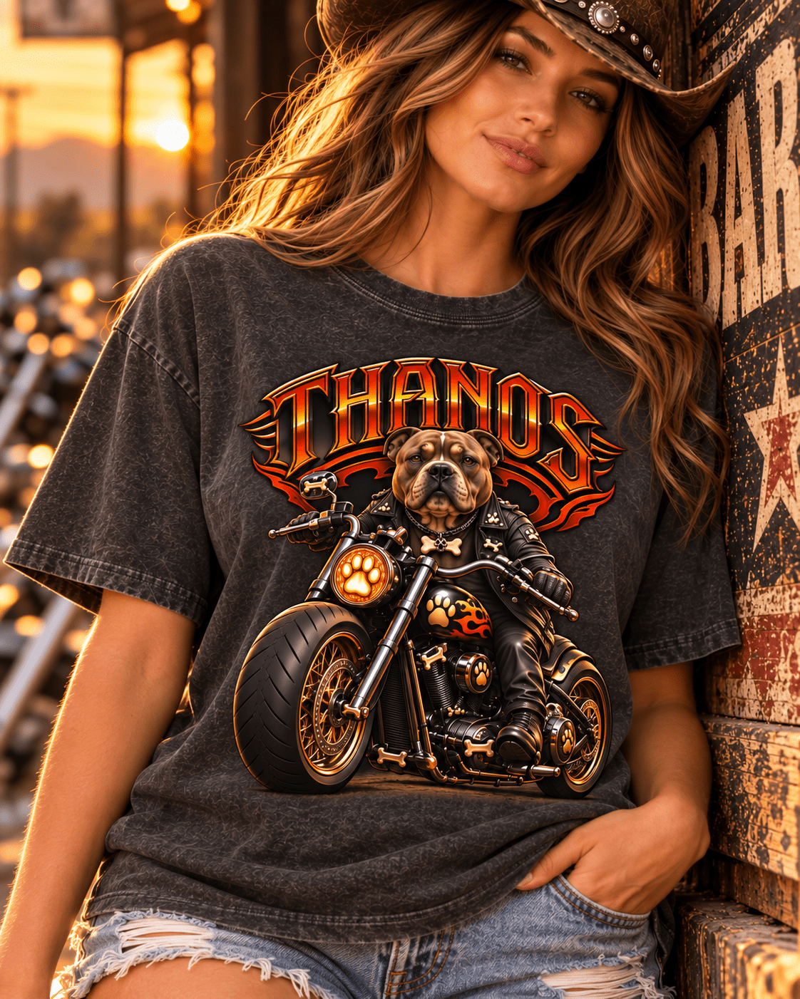 Custom Motorcycle Dog T-Shirt – Personalized Pet Portrait & Name - PAWSSION CLUB