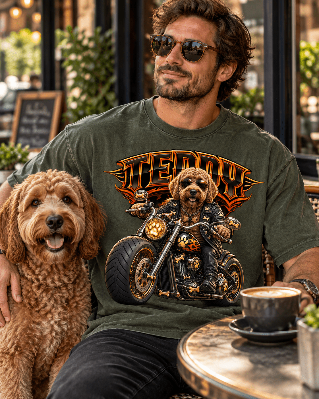 Custom Motorcycle Dog T-Shirt – Personalized Pet Portrait & Name - PAWSSION CLUB