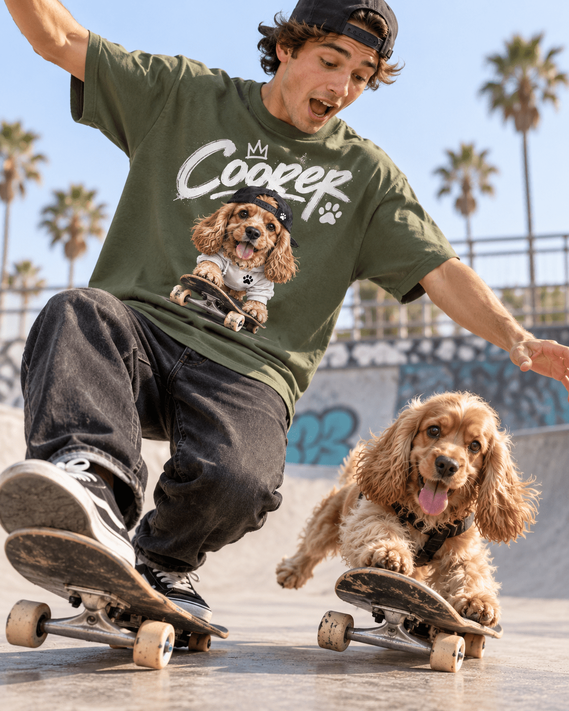 Custom Skater Dog T-Shirt – Personalized Pet Portrait & Name - PAWSSION CLUB