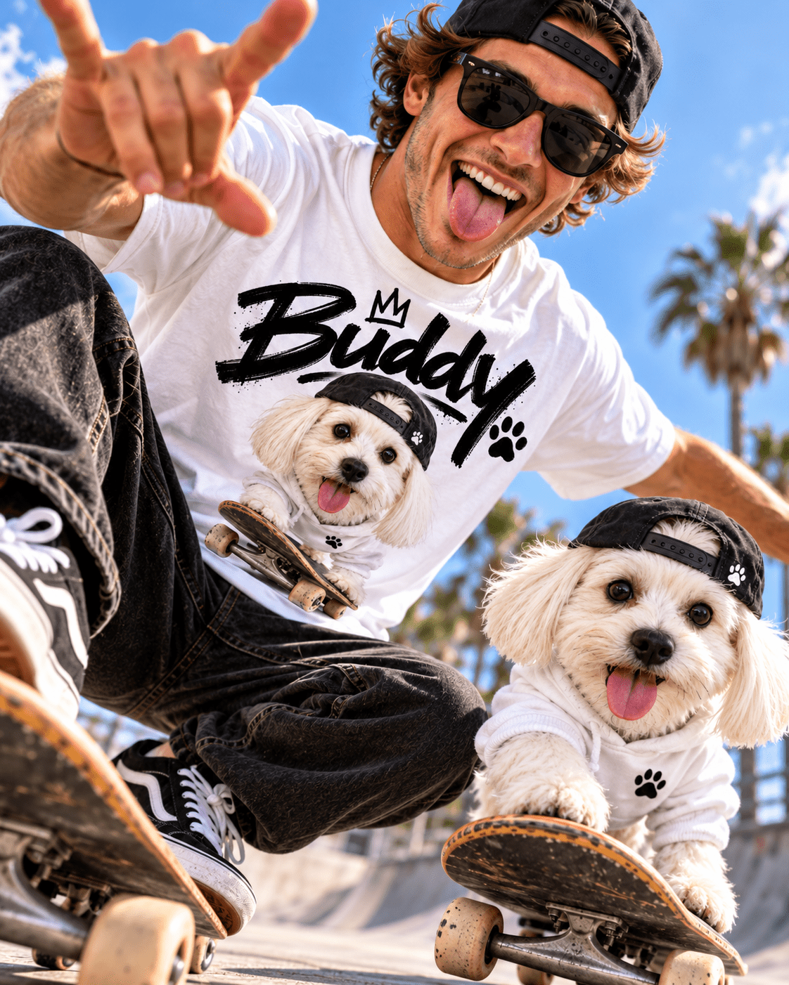 Custom Skater Dog T-Shirt – Personalized Pet Portrait & Name - PAWSSION CLUB