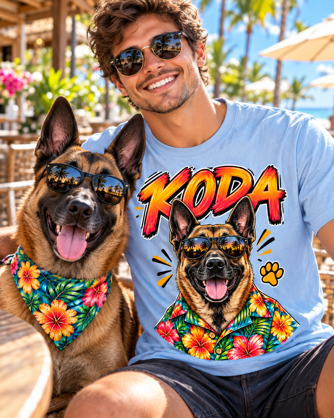 Custom Tropical Dog T-Shirt – Personalized Pet Portrait & Name - PAWSSION CLUB