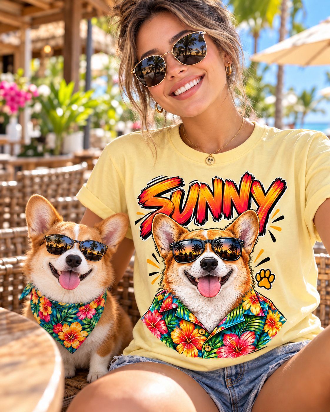 Custom Tropical Dog T-Shirt – Personalized Pet Portrait & Name - PAWSSION CLUB