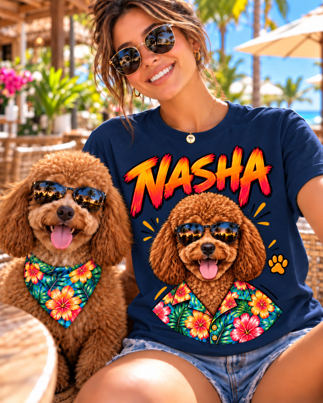 Custom Tropical Dog T-Shirt – Personalized Pet Portrait & Name - PAWSSION CLUB