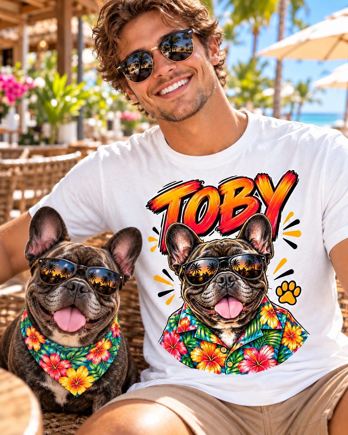 Custom Tropical Dog T-Shirt – Personalized Pet Portrait & Name - PAWSSION CLUB