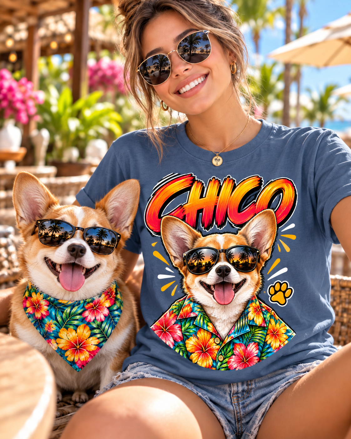 Custom Tropical Dog T-Shirt – Personalized Pet Portrait & Name - PAWSSION CLUB