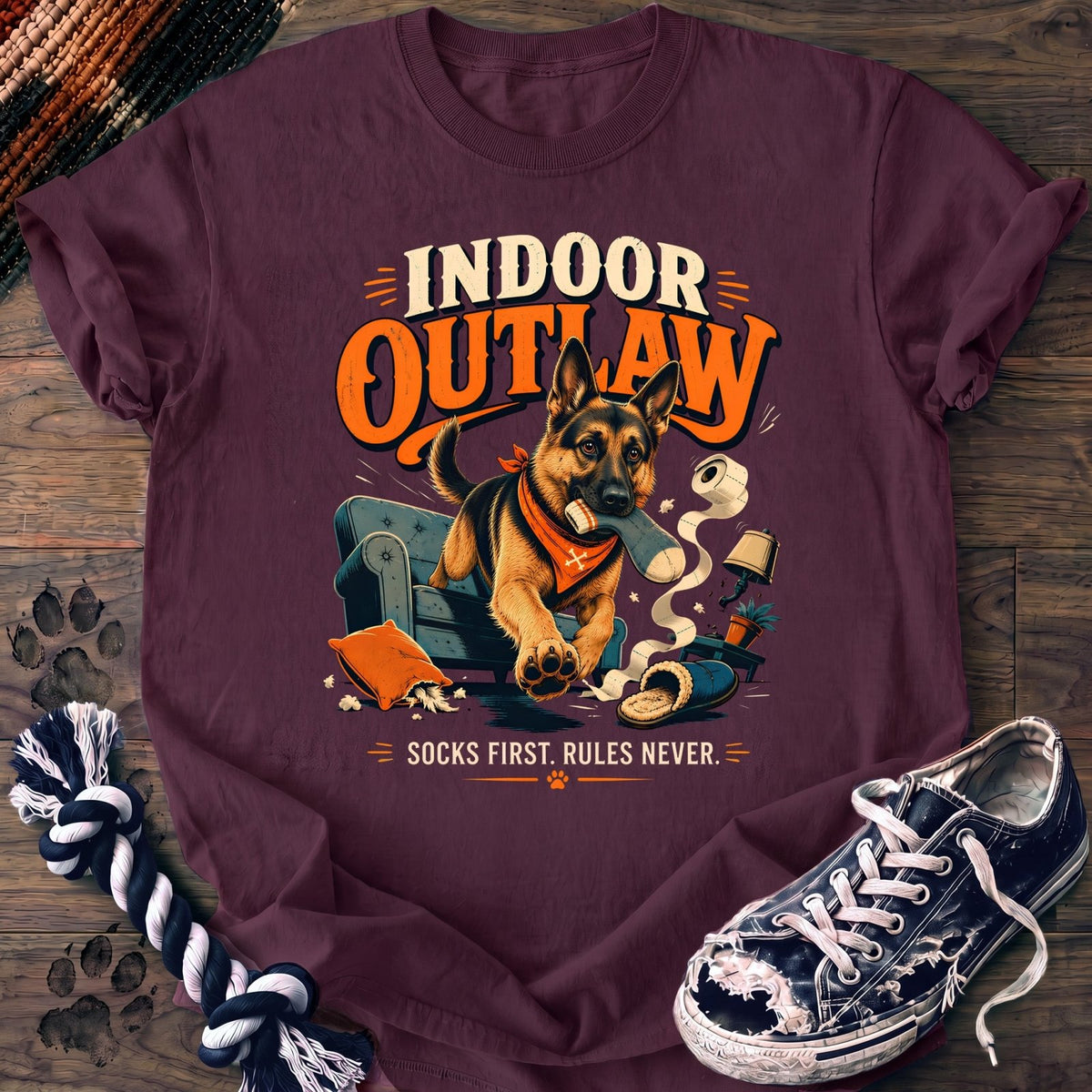 Indoor Outlaw Socks First Rules Never - German Shepherd - PAWSSION CLUB
