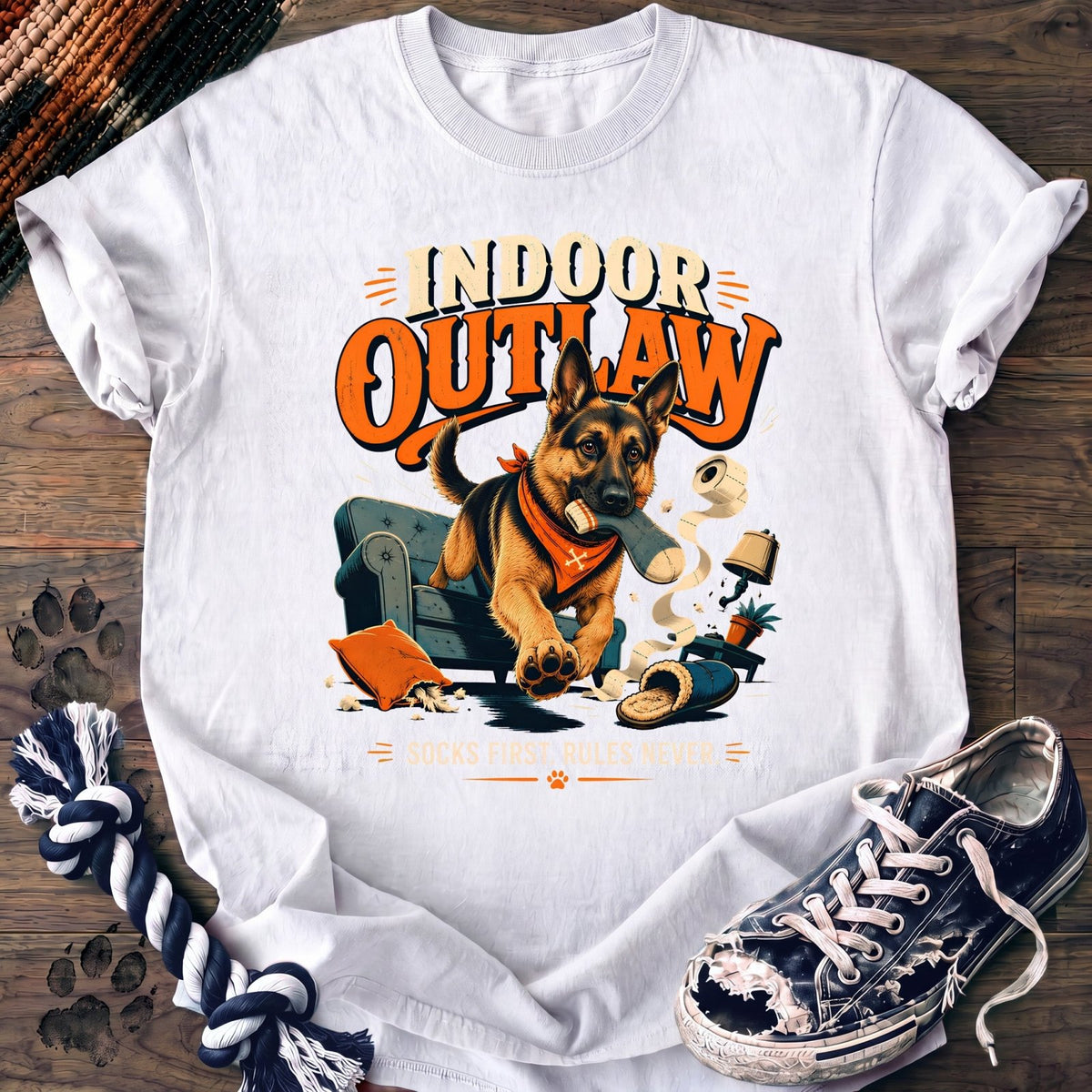 Indoor Outlaw Socks First Rules Never - German Shepherd - PAWSSION CLUB