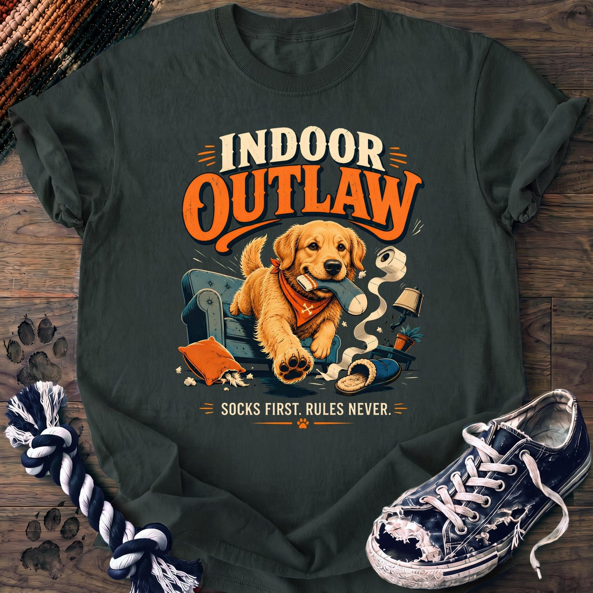 Indoor Outlaw Socks First Rules Never - Golden Retriever - PAWSSION CLUB