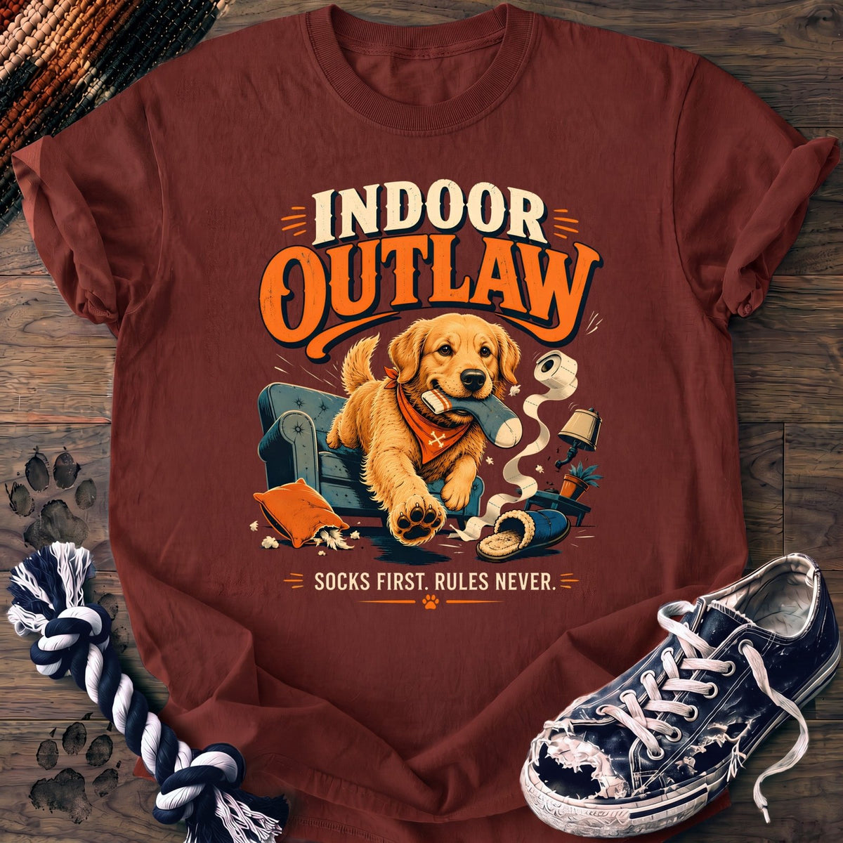 Indoor Outlaw Socks First Rules Never - Golden Retriever - PAWSSION CLUB