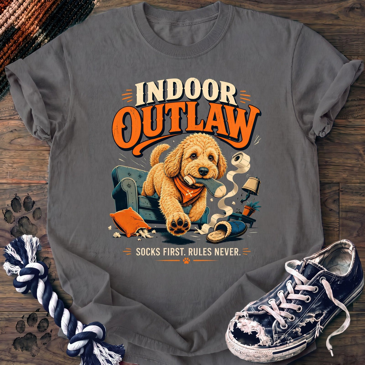 Indoor Outlaw Socks First Rules Never - Goldendoodle - PAWSSION CLUB