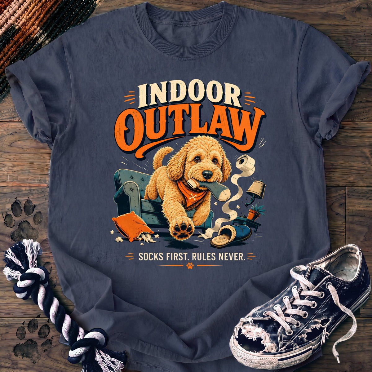Indoor Outlaw Socks First Rules Never - Goldendoodle - PAWSSION CLUB