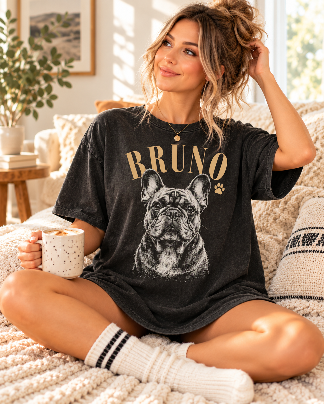 Bruno custom dog photo T-shirt lifestyle example