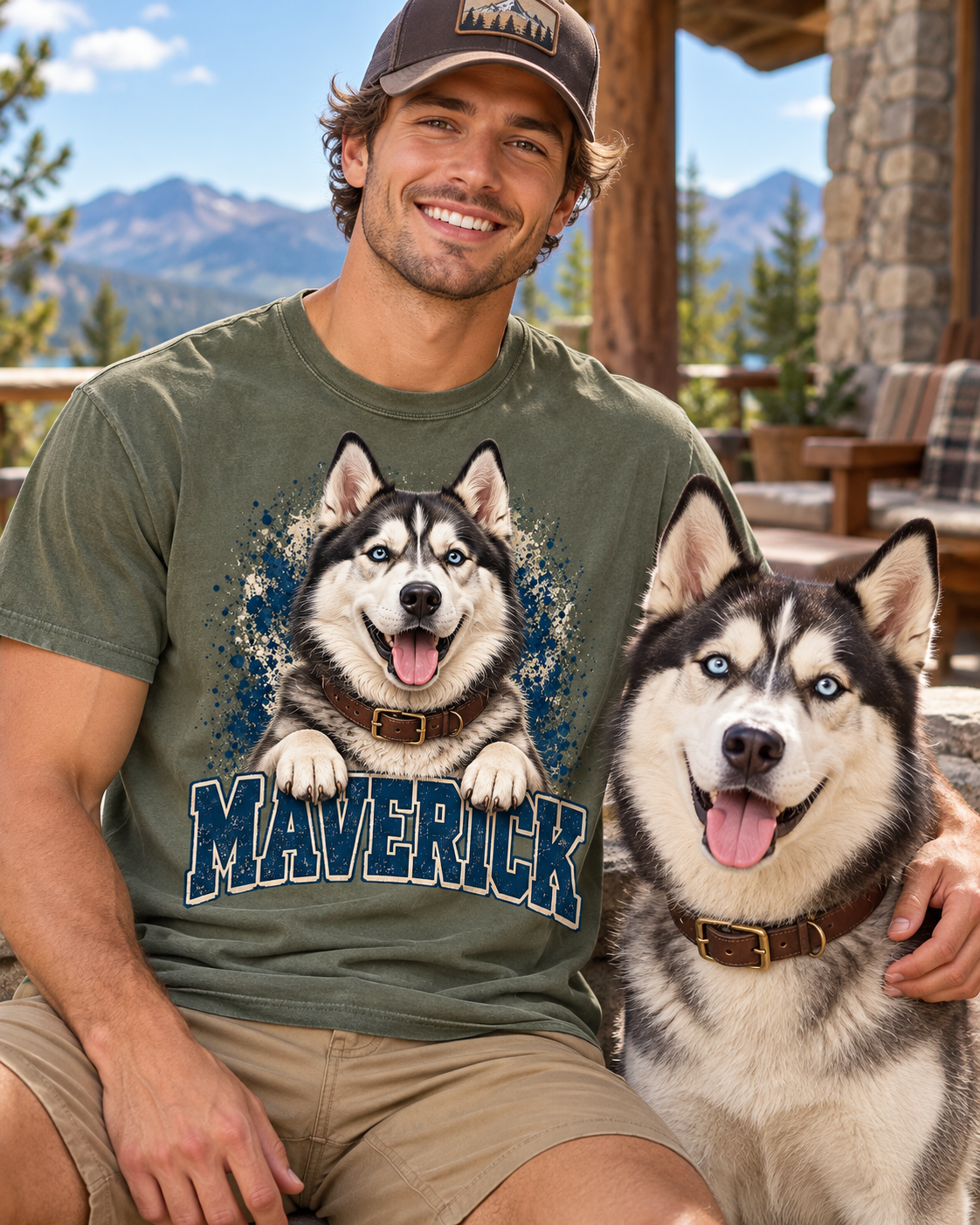 Moss custom Varsity Dog T-shirt Maverick portrait lifestyle mockup