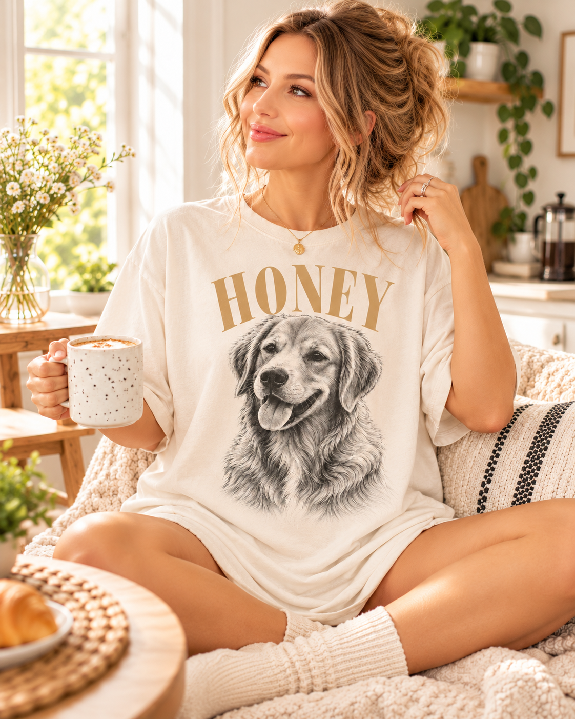 Honey custom dog photo T-shirt lifestyle example
