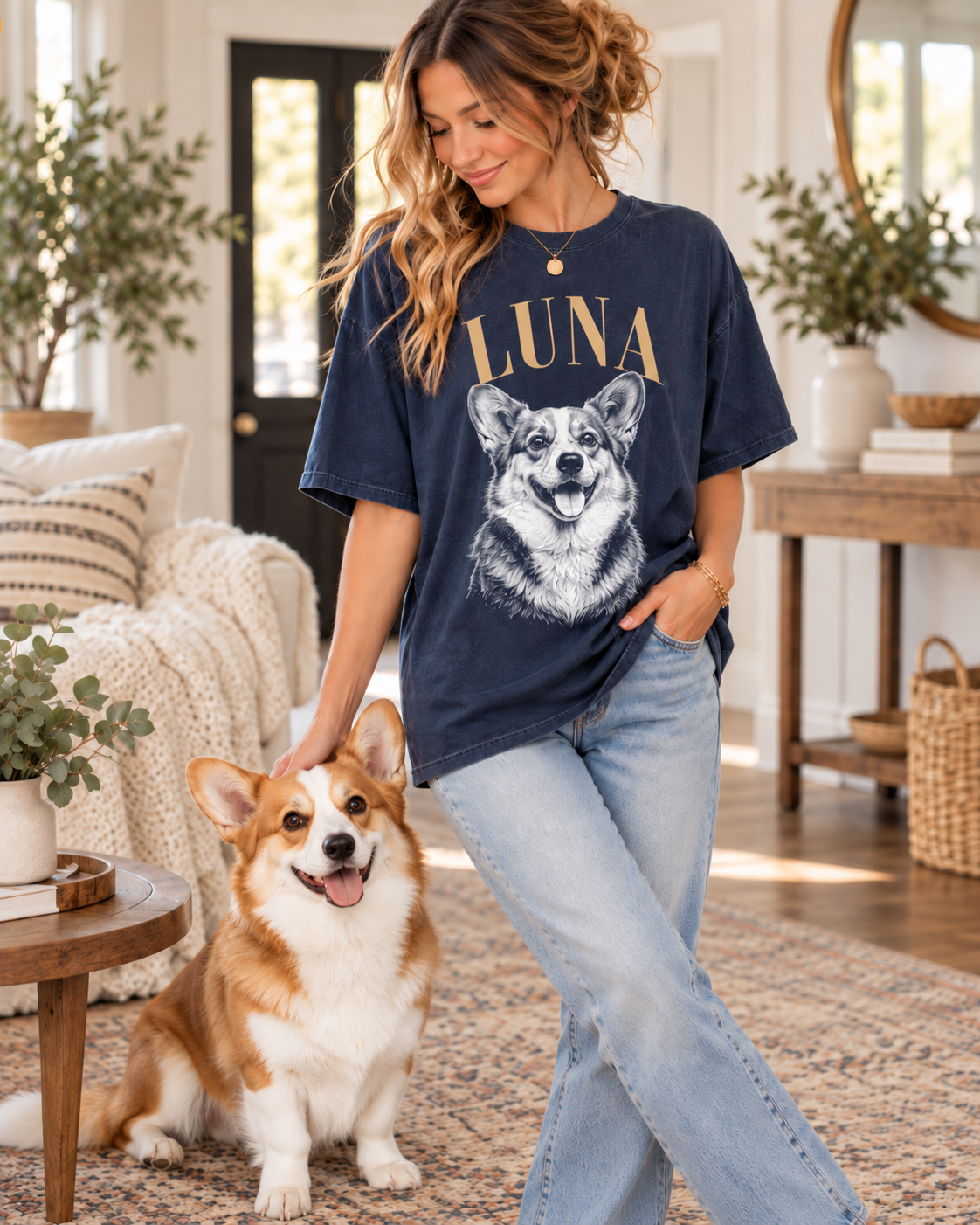 Luna custom dog photo T-shirt lifestyle example