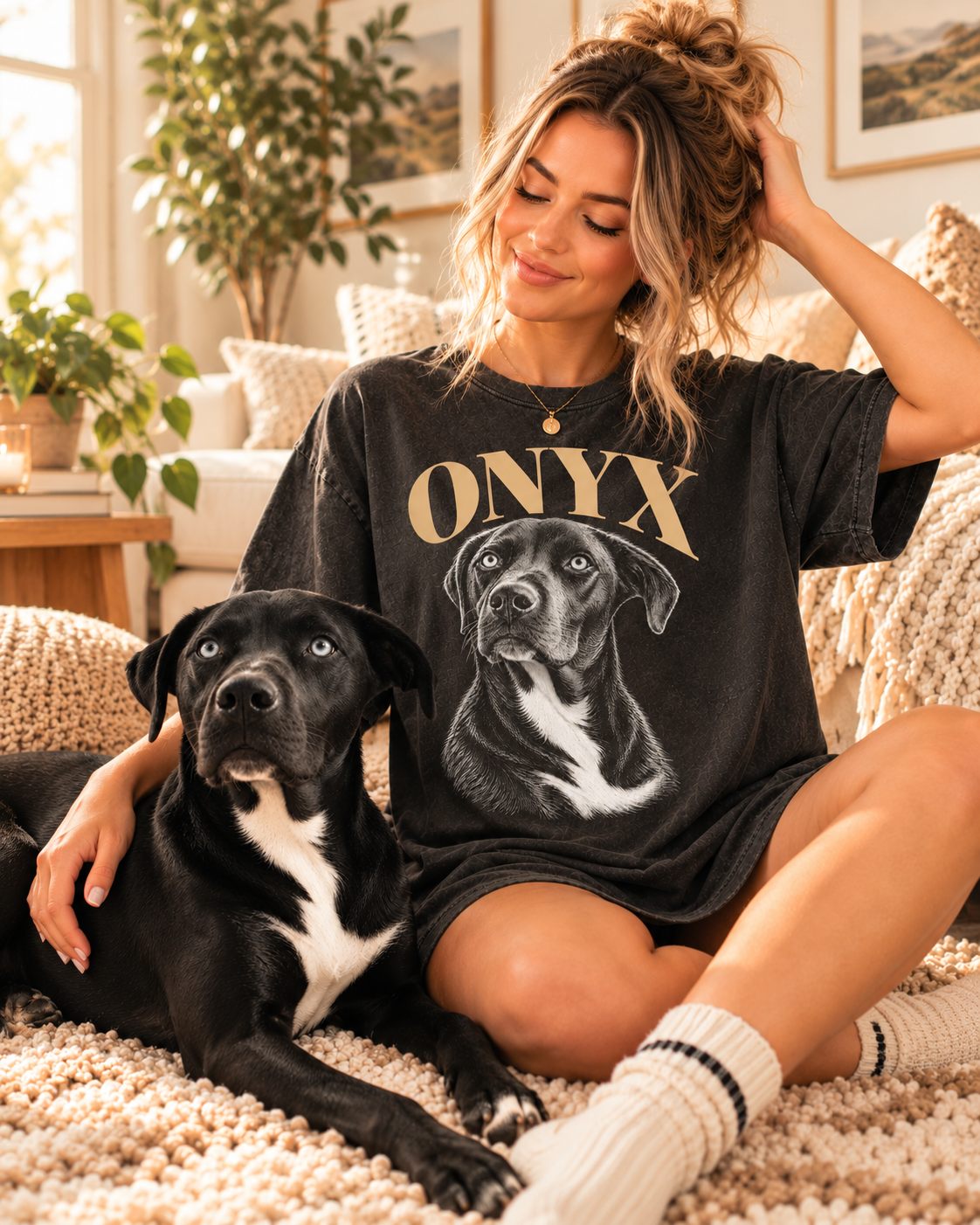 Onyx custom dog photo T-shirt lifestyle example